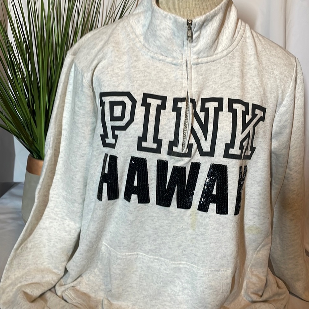 Heather gray half zip pink zip up sweater
